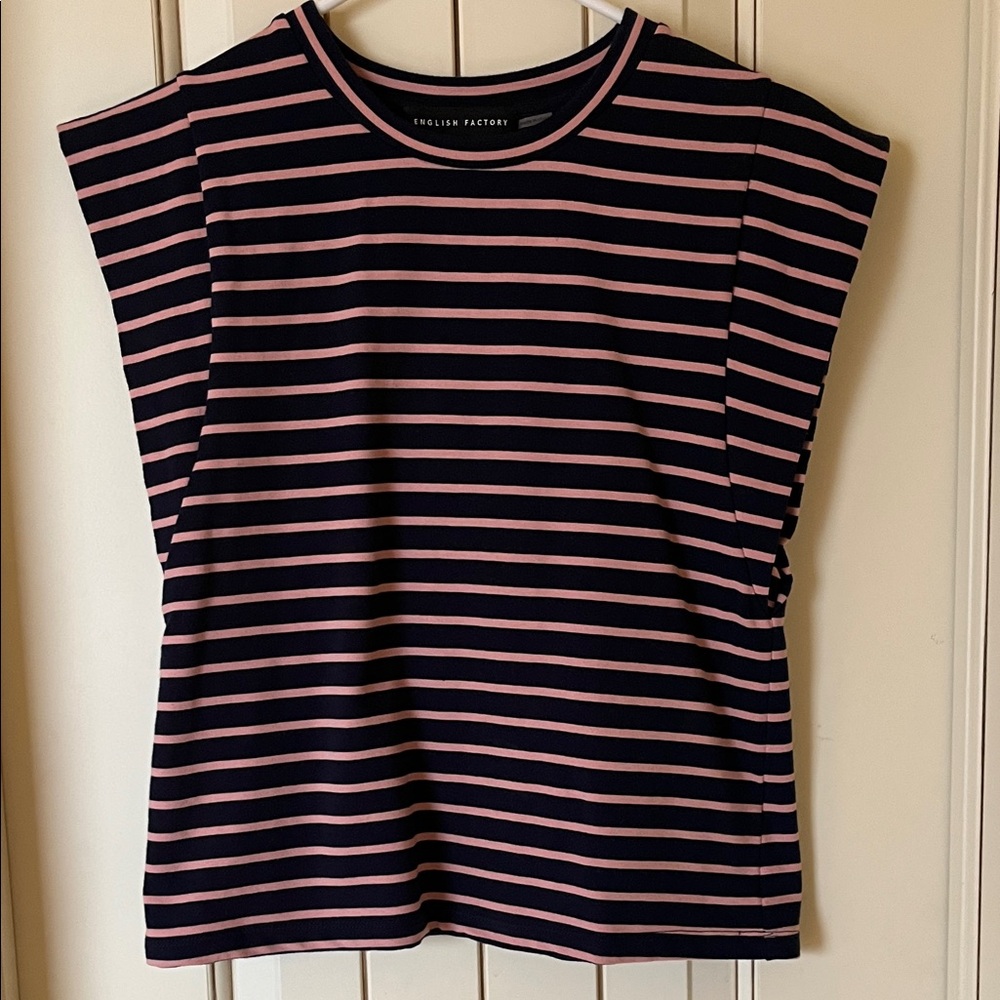 English Factory Navy and Pink Striped Cap Sleeve Top